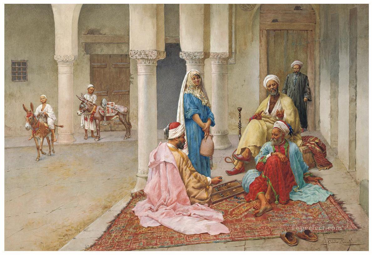 Giulio Rosati An afternoon game of backgammon Arabs Oil Paintings